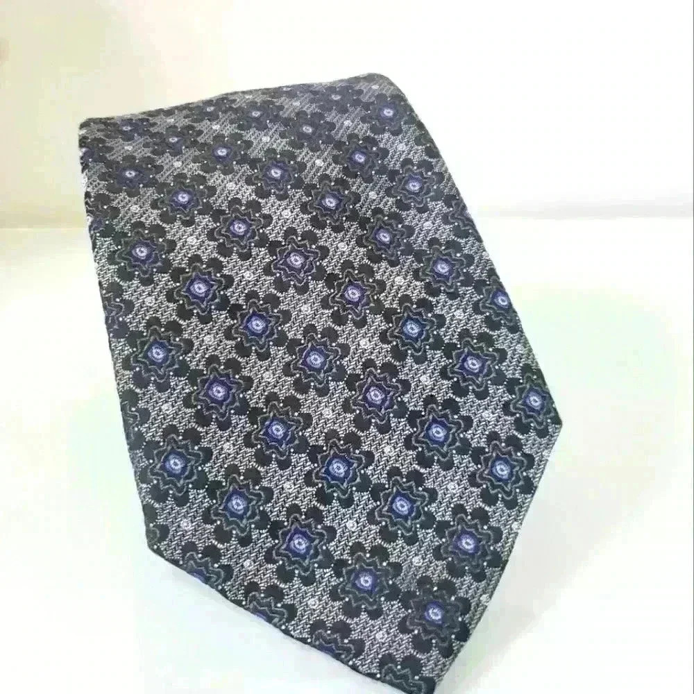 ZANETTI grey/silver with navy  flowers tie. 100% silk. Made in Italy.